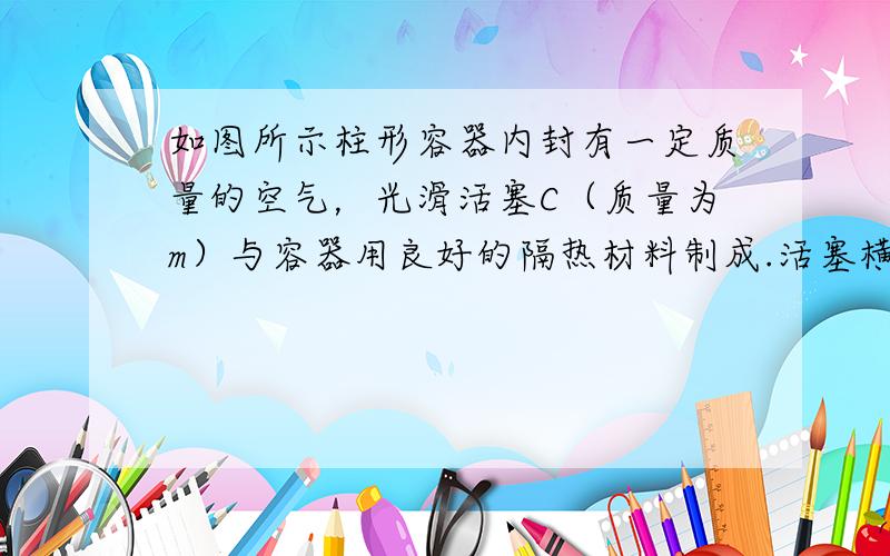 如图所示柱形容器内封有一定质量的空气，光滑活塞C（质量为m）与容器用良好的隔热材料制成.活塞横截面积为S，大气压为P0，