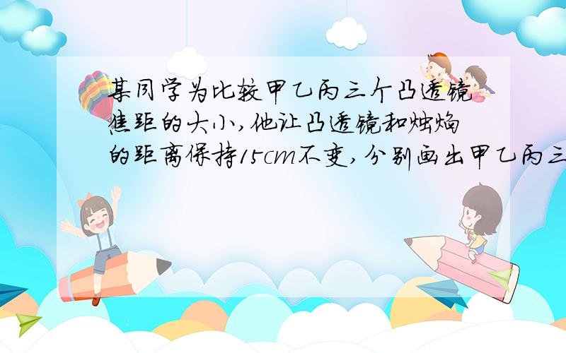 某同学为比较甲乙丙三个凸透镜焦距的大小,他让凸透镜和烛焰的距离保持15cm不变,分别画出甲乙丙三个透镜焦