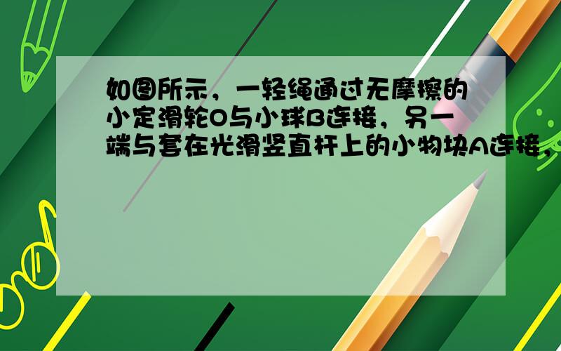 如图所示，一轻绳通过无摩擦的小定滑轮O与小球B连接，另一端与套在光滑竖直杆上的小物块A连接，杆两端固定且足够长，物块A由