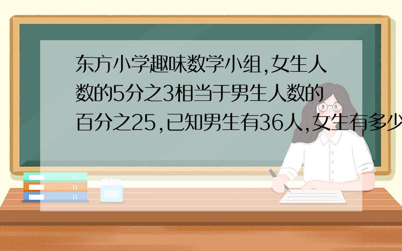 东方小学趣味数学小组,女生人数的5分之3相当于男生人数的百分之25,已知男生有36人,女生有多少人