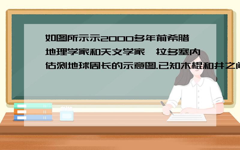 如图所示示2000多年前希腊地理学家和天文学家厄拉多塞内估测地球周长的示意图.已知木棍和井之间相距790公里,木棍与阳光