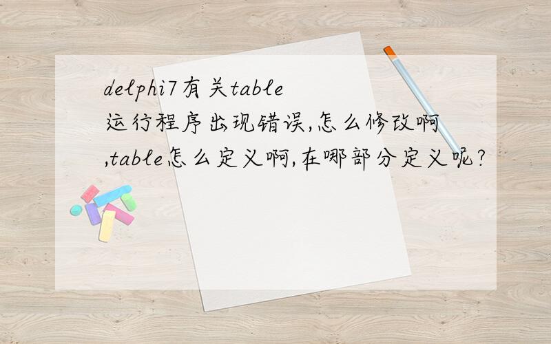 delphi7有关table运行程序出现错误,怎么修改啊,table怎么定义啊,在哪部分定义呢?