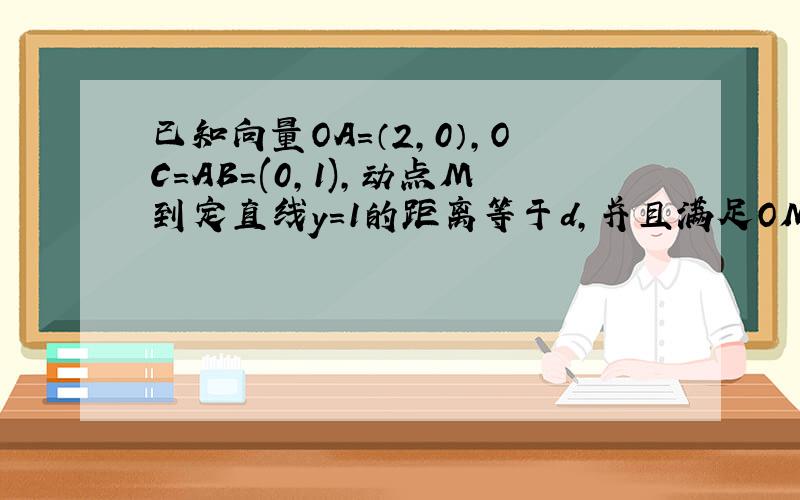 已知向量OA=（2,0）,OC=AB=(0,1),动点M到定直线y=1的距离等于d,并且满足OM·AM=k（CM·BM-