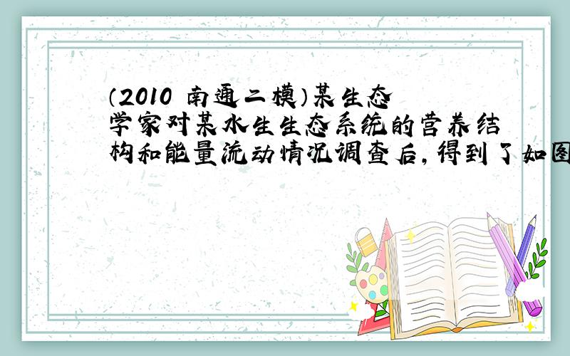 （2010•南通二模）某生态学家对某水生生态系统的营养结构和能量流动情况调查后，得到了如图所示的食物网和表中的能量数据，