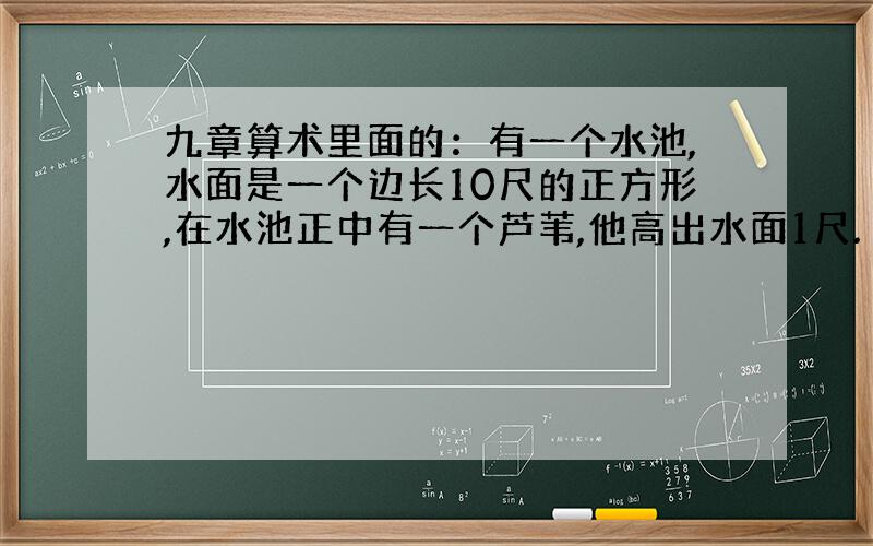 九章算术里面的：有一个水池,水面是一个边长10尺的正方形,在水池正中有一个芦苇,他高出水面1尺.