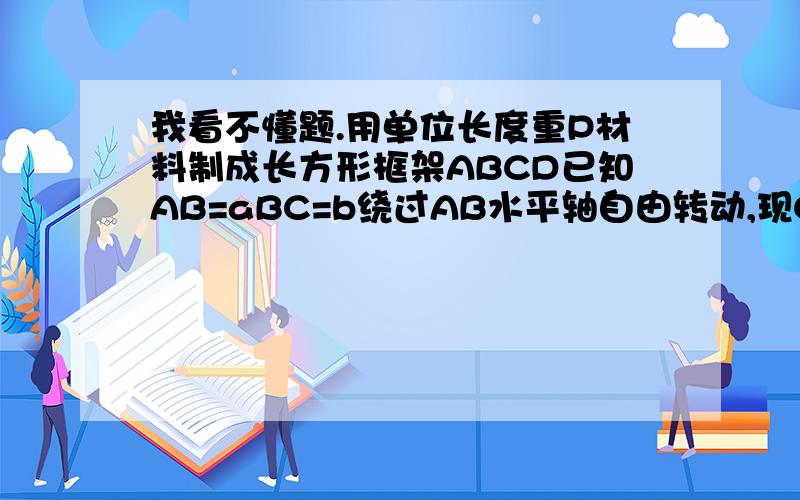 我看不懂题.用单位长度重P材料制成长方形框架ABCD已知AB=aBC=b绕过AB水平轴自由转动,现CD边点施加水平拉力F