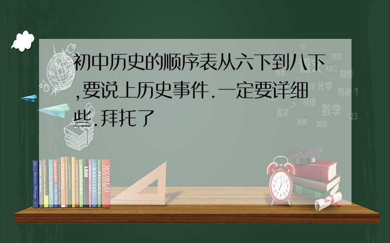 初中历史的顺序表从六下到八下,要说上历史事件.一定要详细些.拜托了