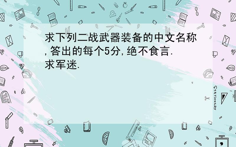 求下列二战武器装备的中文名称,答出的每个5分,绝不食言.求军迷.