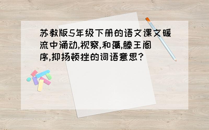 苏教版5年级下册的语文课文暖流中涌动,视察,和蔼,滕王阁序,抑扬顿挫的词语意思?