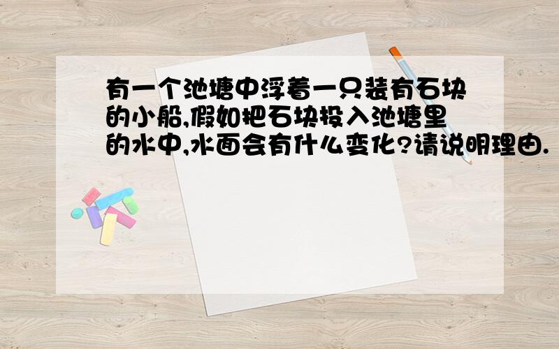 有一个池塘中浮着一只装有石块的小船,假如把石块投入池塘里的水中,水面会有什么变化?请说明理由.