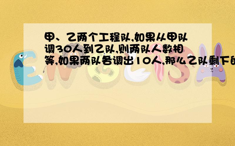 甲、乙两个工程队,如果从甲队调30人到乙队,则两队人数相等,如果两队各调出10人,那么乙队剩下的人数是甲队剩下的25%,