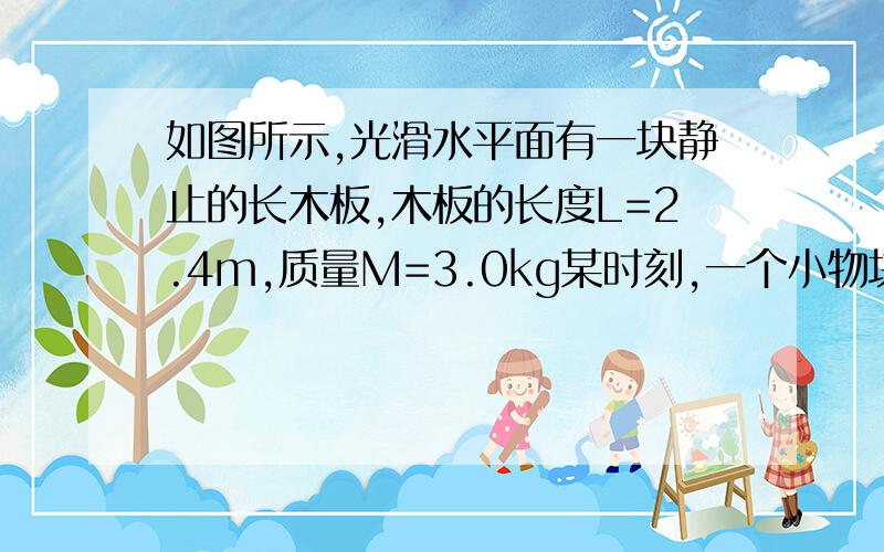 如图所示,光滑水平面有一块静止的长木板,木板的长度L=2.4m,质量M=3.0kg某时刻,一个小物块以v0=3m/s的初