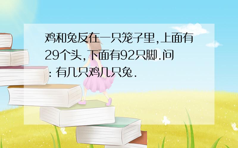 鸡和兔反在一只笼子里,上面有29个头,下面有92只脚.问：有几只鸡几只兔.