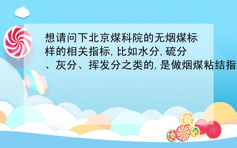 想请问下北京煤科院的无烟煤标样的相关指标,比如水分,硫分、灰分、挥发分之类的,是做烟煤粘结指数用的无烟煤标样,