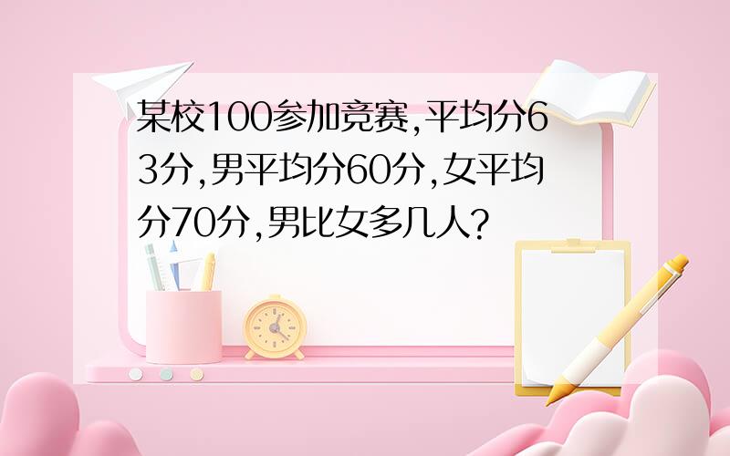 某校100参加竞赛,平均分63分,男平均分60分,女平均分70分,男比女多几人?