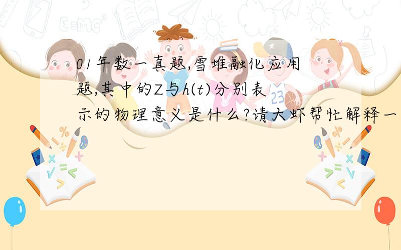 01年数一真题,雪堆融化应用题,其中的Z与h(t)分别表示的物理意义是什么?请大虾帮忙解释一下~