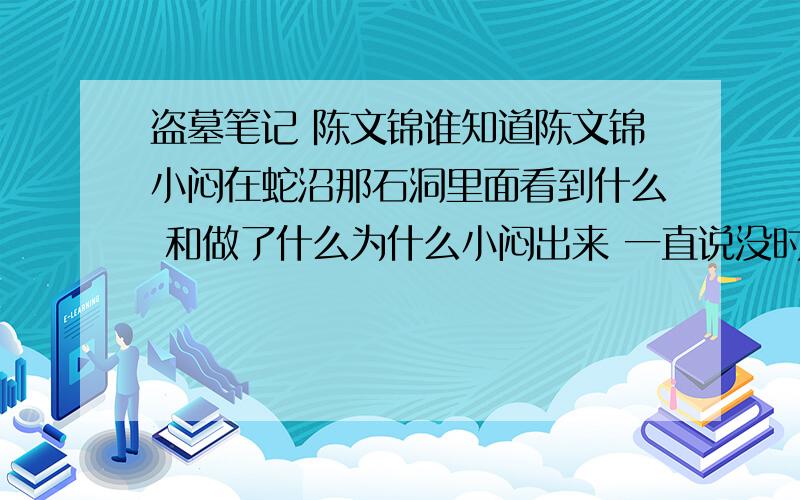 盗墓笔记 陈文锦谁知道陈文锦小闷在蛇沼那石洞里面看到什么 和做了什么为什么小闷出来 一直说没时间了 什么没时间了