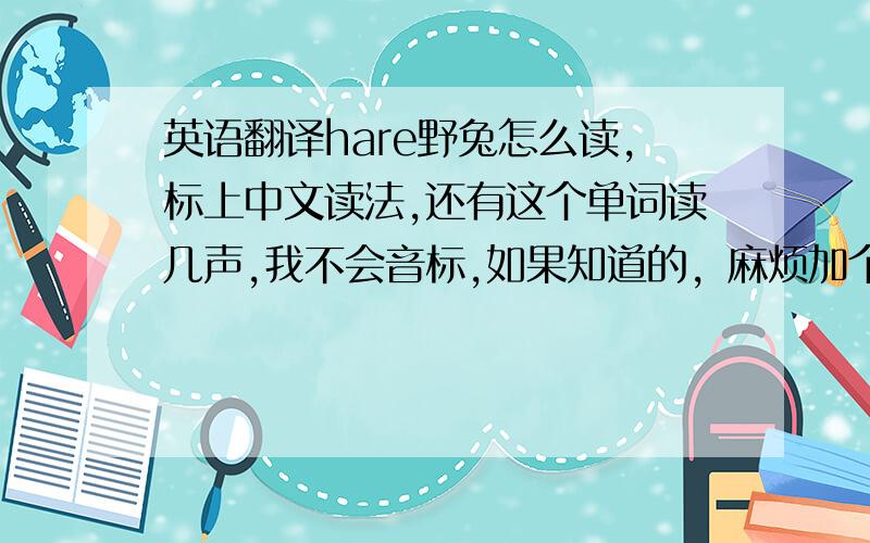 英语翻译hare野兔怎么读,标上中文读法,还有这个单词读几声,我不会音标,如果知道的，麻烦加个QQ，麻烦你们了，我的Q是