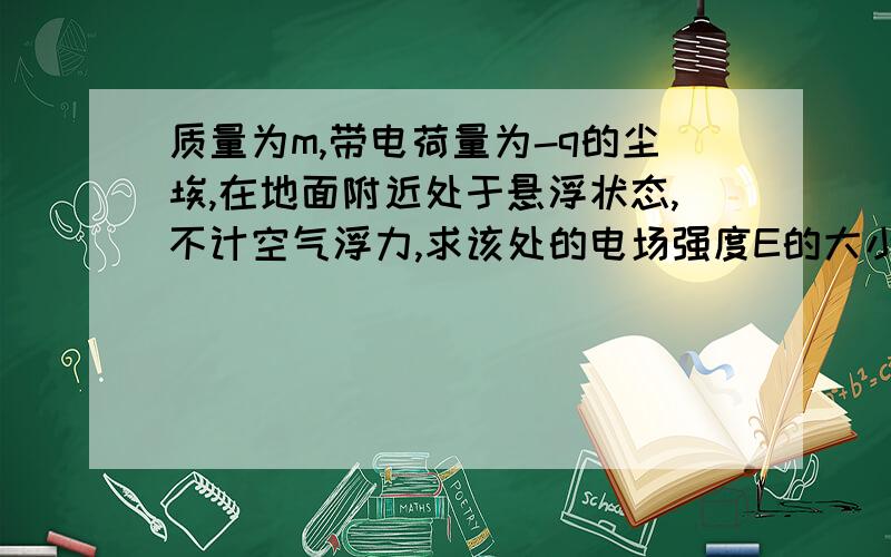 质量为m,带电荷量为-q的尘埃,在地面附近处于悬浮状态,不计空气浮力,求该处的电场强度E的大小和方向.