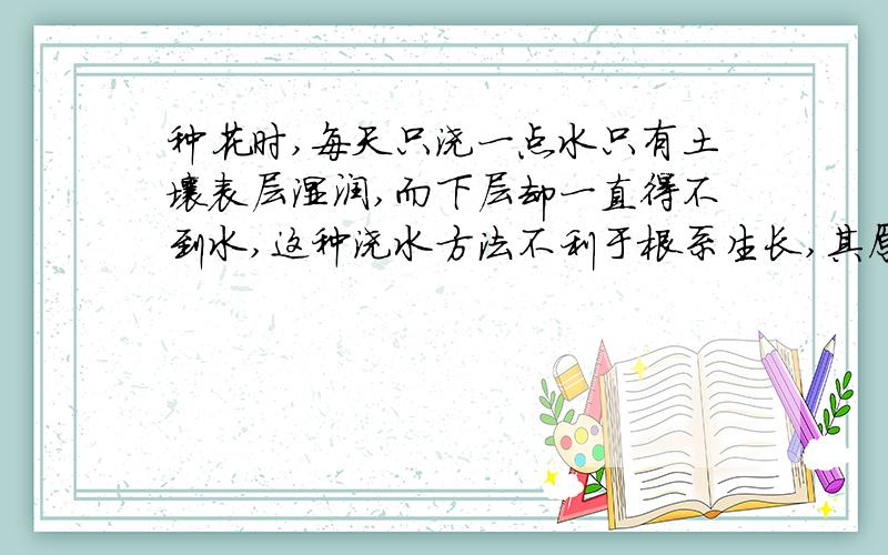 种花时,每天只浇一点水只有土壤表层湿润,而下层却一直得不到水,这种浇水方法不利于根系生长,其原因是