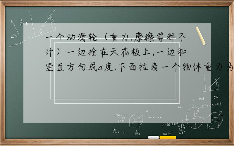 一个动滑轮（重力,摩擦等都不计）一边拴在天花板上,一边和竖直方向成a度,下面拉着一个物体重力为m,问拉力F=（）mg（用