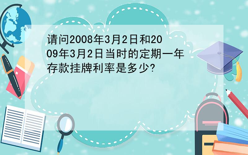 请问2008年3月2日和2009年3月2日当时的定期一年存款挂牌利率是多少?