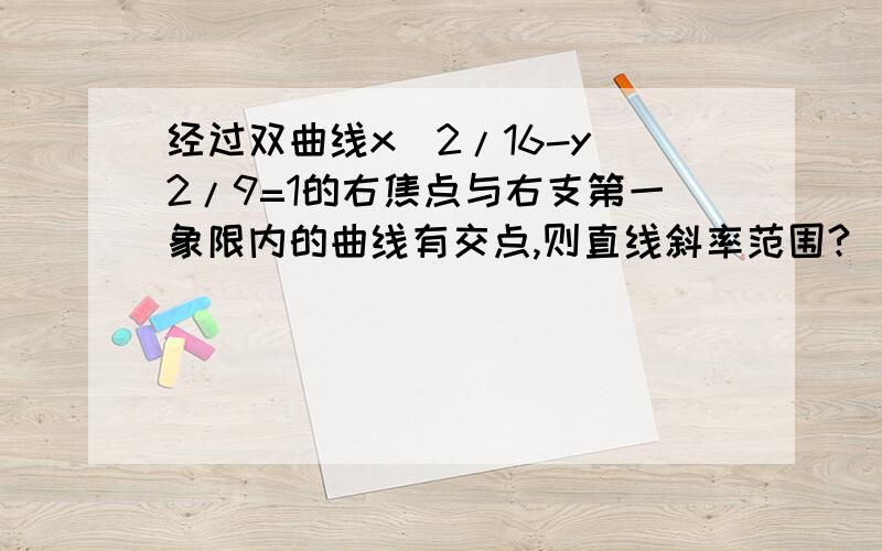 经过双曲线x^2/16-y^2/9=1的右焦点与右支第一象限内的曲线有交点,则直线斜率范围?