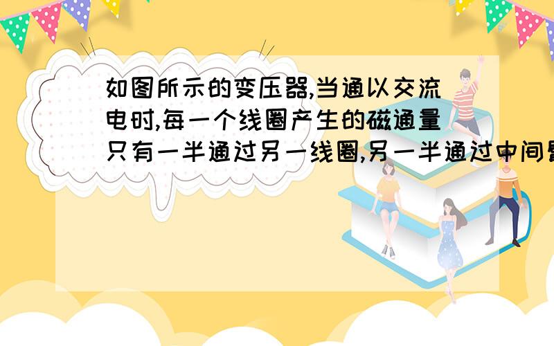 如图所示的变压器,当通以交流电时,每一个线圈产生的磁通量只有一半通过另一线圈,另一半通过中间臂.已知线圈1、2匝数之比为