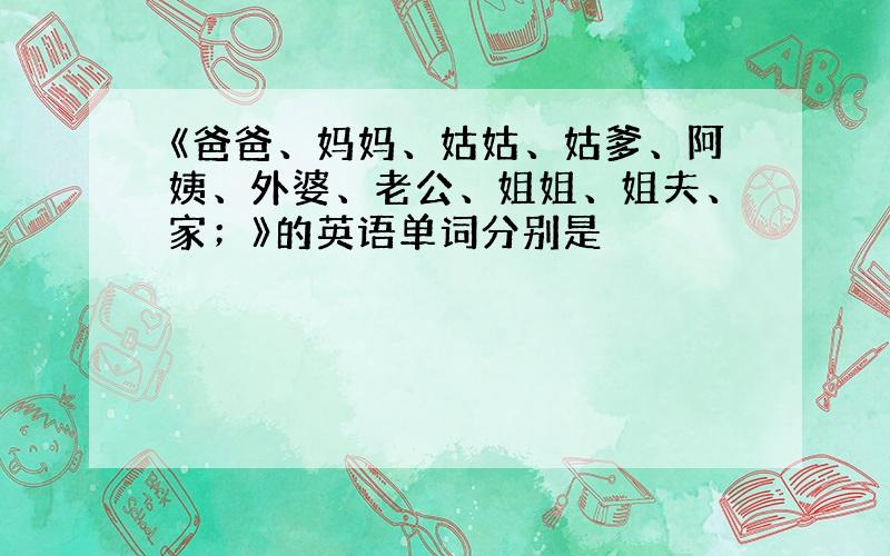 《爸爸、妈妈、姑姑、姑爹、阿姨、外婆、老公、姐姐、姐夫、家；》的英语单词分别是