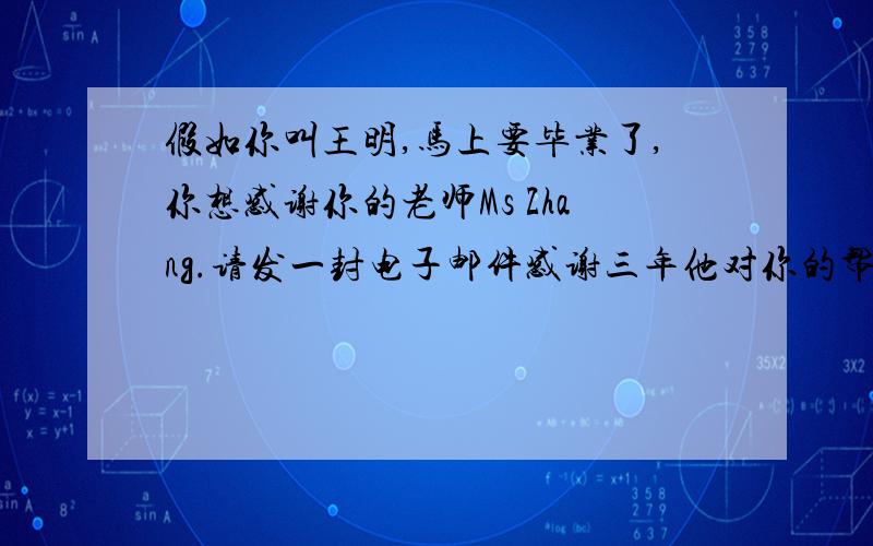 假如你叫王明,马上要毕业了,你想感谢你的老师Ms Zhang.请发一封电子邮件感谢三年他对你的帮助