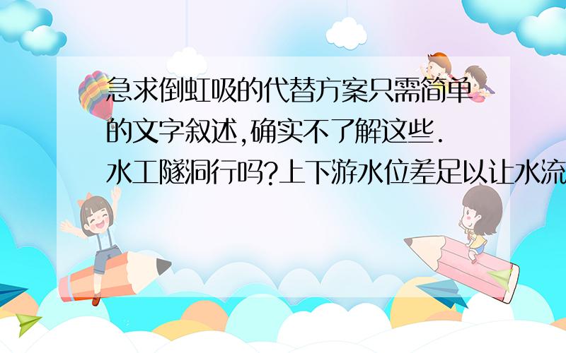 急求倒虹吸的代替方案只需简单的文字叙述,确实不了解这些.水工隧洞行吗?上下游水位差足以让水流正常流动.渠底距路面高程相差