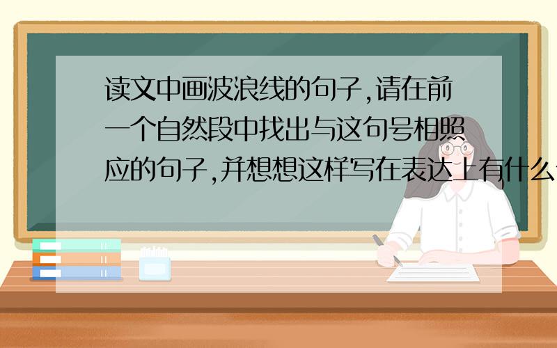 读文中画波浪线的句子,请在前一个自然段中找出与这句号相照应的句子,并想想这样写在表达上有什么作用