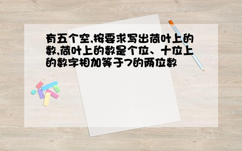 有五个空,按要求写出荷叶上的数,荷叶上的数是个位、十位上的数字相加等于7的两位数