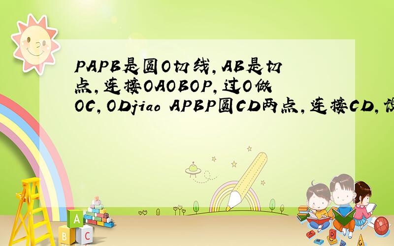 PAPB是圆O切线,AB是切点,连接OAOBOP,过O做OC,ODjiao APBP圆CD两点,连接CD,设△PCD周长