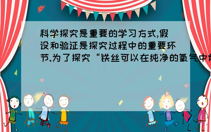 科学探究是重要的学习方式,假设和验证是探究过程中的重要环节.为了探究“铁丝可以在纯净的氧气中燃烧”,同学们将一根火柴梗塞