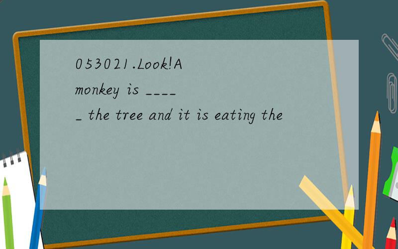 053021.Look!A monkey is _____ the tree and it is eating the