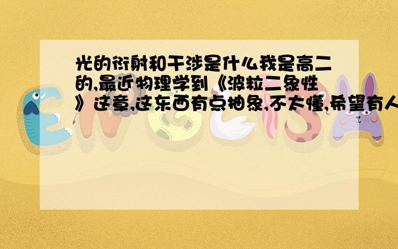 光的衍射和干涉是什么我是高二的,最近物理学到《波粒二象性》这章,这东西有点抽象,不太懂,希望有人用通俗点的话给讲讲衍射和