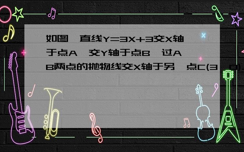 如图,直线Y=3X+3交X轴于点A,交Y轴于点B,过A、B两点的抛物线交X轴于另一点C(3,0).