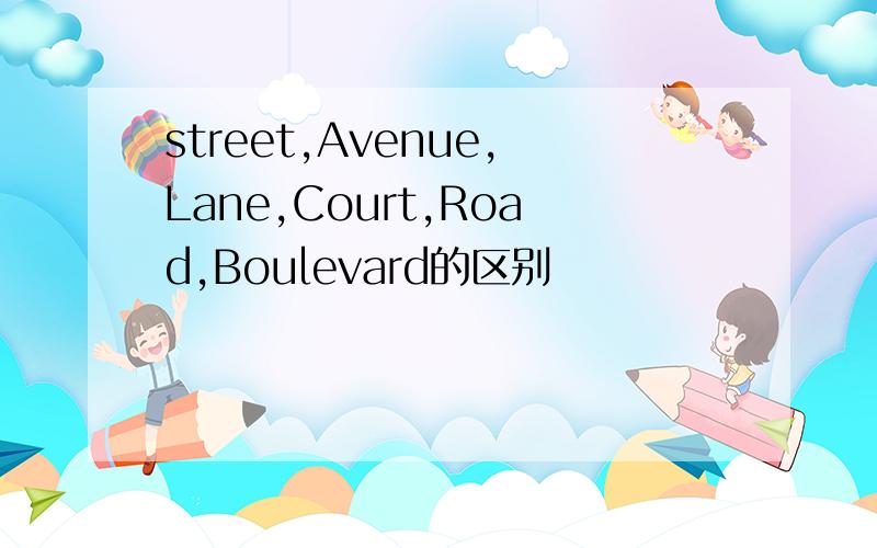 street,Avenue,Lane,Court,Road,Boulevard的区别