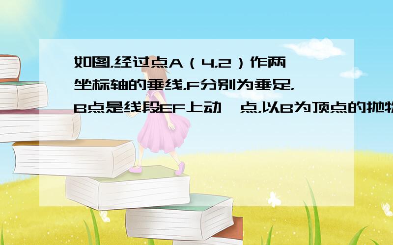 如图，经过点A（4，2）作两坐标轴的垂线，F分别为垂足，B点是线段EF上动一点，以B为顶点的抛物线经过点F，与线段AF交