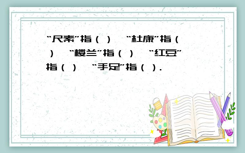 “尺素”指（）,“杜康”指（）,“楼兰”指（）,“红豆”指（）,“手足”指（）.