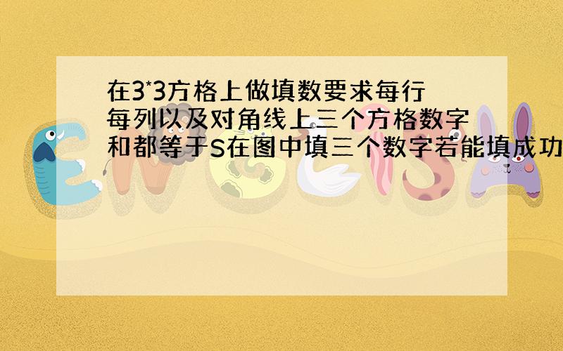 在3*3方格上做填数要求每行每列以及对角线上三个方格数字和都等于S在图中填三个数字若能填成功求S