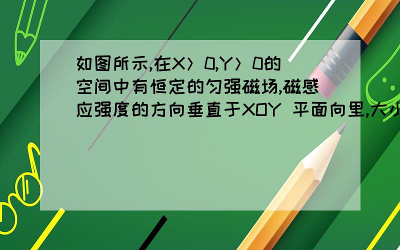 如图所示,在X＞0,Y＞0的空间中有恒定的匀强磁场,磁感应强度的方向垂直于XOY 平面向里,大小为．现有一质量为、电量为