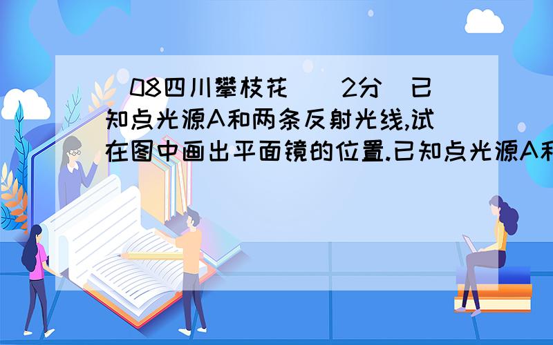 （08四川攀枝花）(2分)已知点光源A和两条反射光线,试在图中画出平面镜的位置.已知点光源A和两条反射光