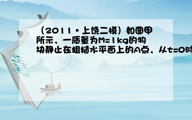 （2011•上饶二模）如图甲所示，一质量为M=1kg的物块静止在粗糙水平面上的A点，从t=0时刻开始，物块在按如图乙所示