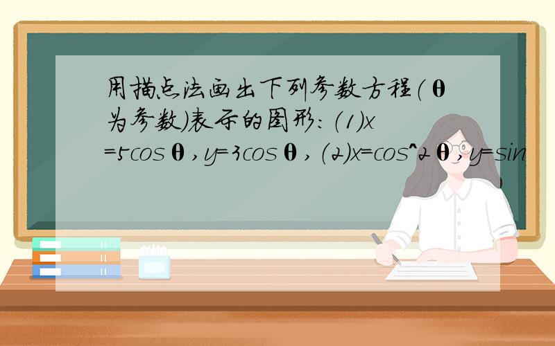 用描点法画出下列参数方程（θ为参数）表示的图形：（1）x=5cosθ,y=3cosθ,（2）x=cos^2θ,y=sin