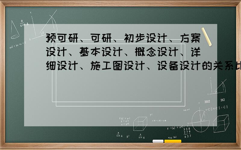 预可研、可研、初步设计、方案设计、基本设计、概念设计、详细设计、施工图设计、设备设计的关系比较?