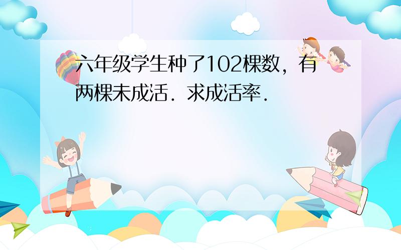 六年级学生种了102棵数，有两棵未成活．求成活率．