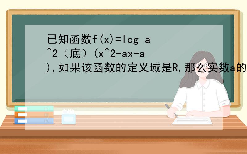 已知函数f(x)=log a^2（底）(x^2-ax-a),如果该函数的定义域是R,那么实数a的取值范围是_______