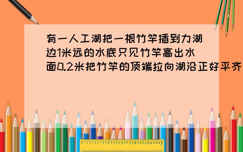 有一人工湖把一根竹竿插到力湖边1米远的水底只见竹竿高出水面0.2米把竹竿的顶端拉向湖沿正好平齐